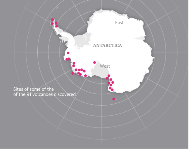 Scientists discover 91 volcanoes below Antarctic ice sheet