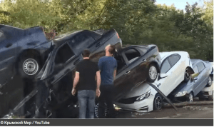 Mud flow car pile up Crimean Aug 2017