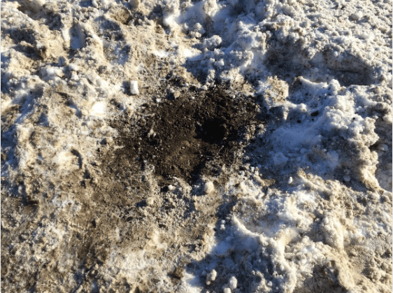 Impact site after possible meteorite fall in Ontario CA