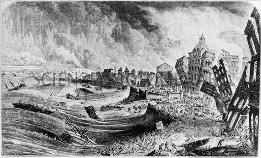 Engraving of the 1755 Lisbon earthquake, Portugal