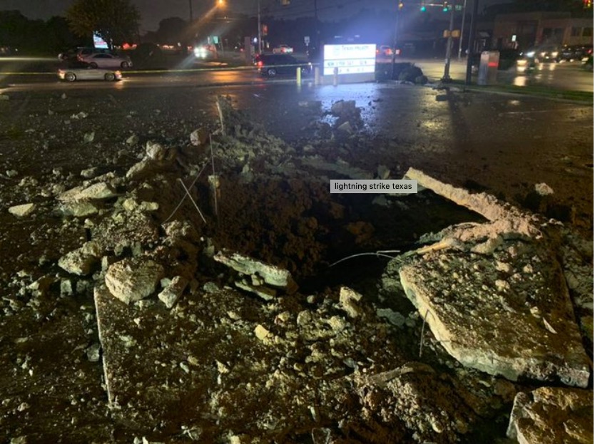 Lightning strike leaves behind 15-foot crater in Fort Worth parking&nbsp;lot.