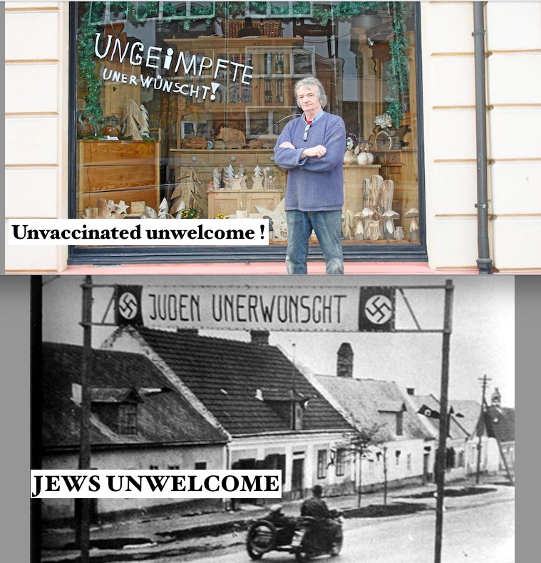 Unvaccinated Unwelcome – it is illegal in Germany to compare possible early stages of two historic&nbsp;events.